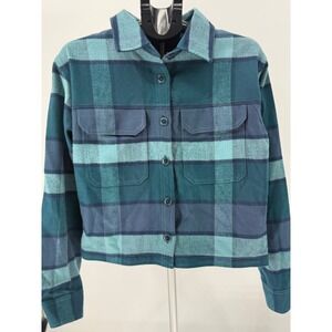 NWT The North Face Womens Relaxed Fit Plaid Flannel Shirt Jacket Algae Blue S